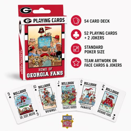 Image of Masterpieces Adult Playing Cards - Georgia Bulldogs Fan Deck, 54 Card Custom Team Design