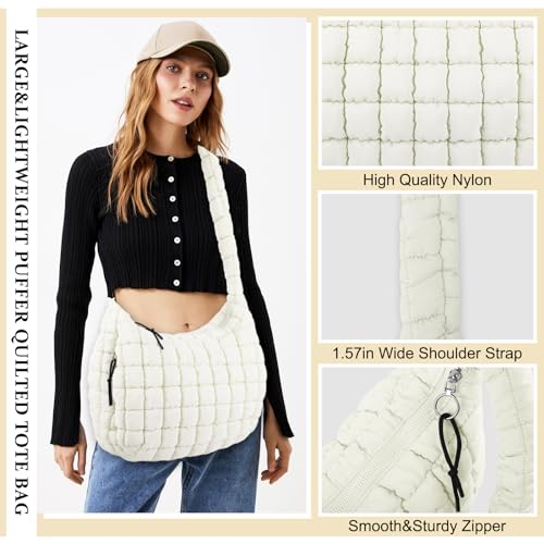Image of Quilted Puffer Tote Bag Purse Puffy Crossbody Shoulder Bag,Lightweight Nylon Hobo Bag Puffer Carryall Bag for Women Girl
