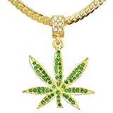 metaltree98 14K Gold Plated CZ Weed Marijuana Pendant 20' Miami Cuban Chain Necklace MCP 1064 G