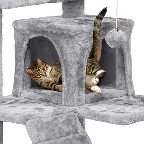 Árbol para gato de 54 pulgadas con base estable y casas acolchonadas miniatura 6