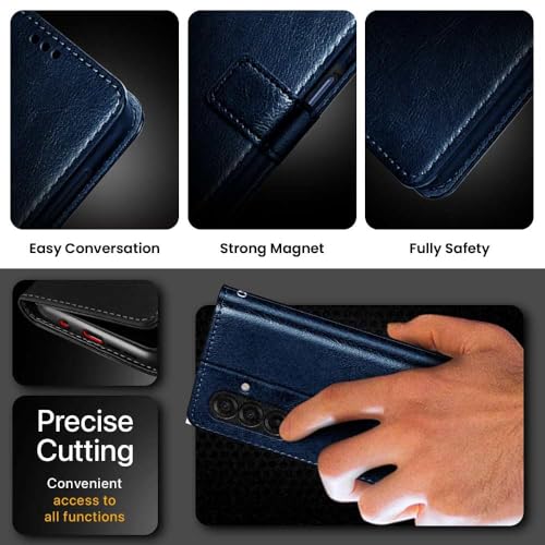 Image of WOW IMAGINE Shock Proof Flip Cover Back Case Cover for Samsung Galaxy M17 5G | A17 5G | F17 5G (Flexible | Leather Finish | Card Pockets Wallet & Stand | Blue)
