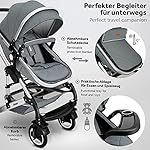 KIDUKU® 3 in 1 Kinderwagen Komplettset | Kombikinderwagen Set inkl. Babywanne Buggy Auto-Babyschale Fußsack | Voll-Gummireifen Wickeltasche Regenschutz Kindertisch (Grau/Silber)