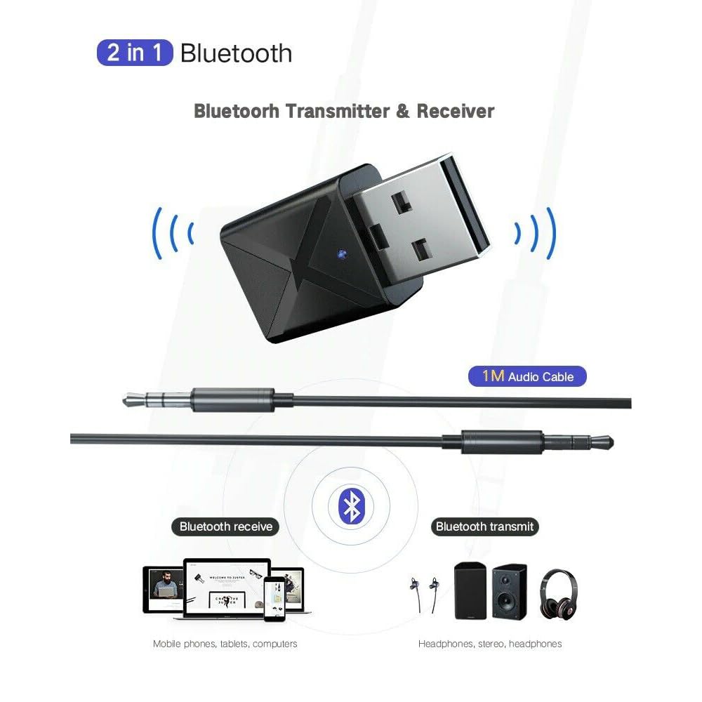 Digitalkey Bluetooth 5.0 Adapter nadajnik i odbiornik USB do telewizora, komputera, słuchawek, głośników, radia samochodowego z kablem audio AUX 3,5 mm