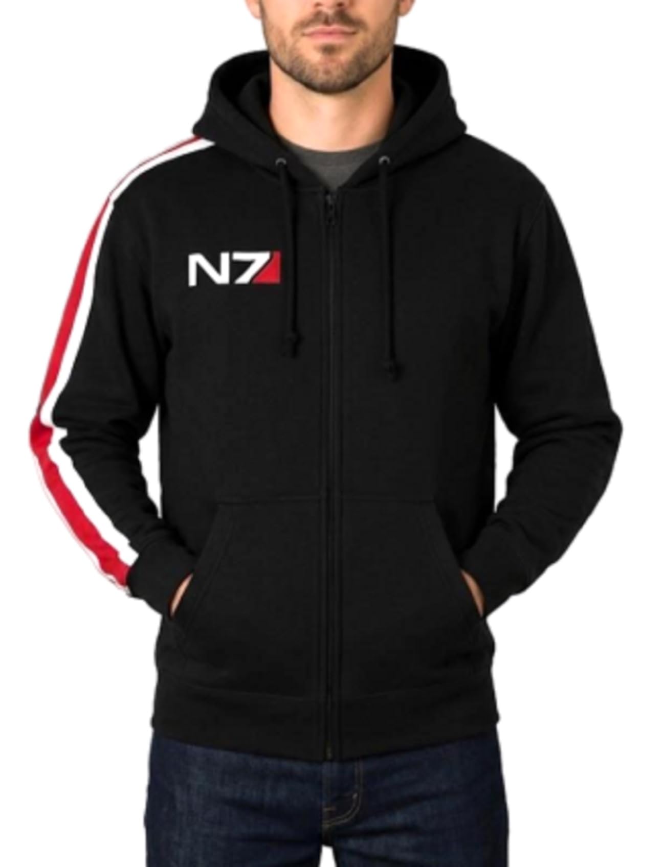 Felpa con cappuccio da uomo per cosplay di fantascienza Hero N7, ispirata al videogioco, in pile nero, alla moda