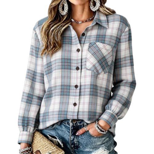 Plaid Shirts for Women Gingham Button Down Boho Long Sleeve Shirt - image 1