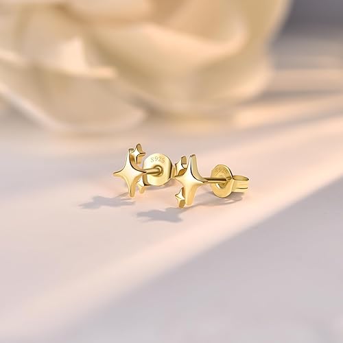 Miniatura 5 de JIAYIQI 925 Sterling Silver Stud Earrings Simple Mini Bar Circle Dot Heart Star Lightning Bolt Stud Earrings 14K Gold Plated Cartilage Earrings