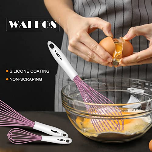 Image of Walfos Whisk, Silicone Whisks for Cooking & Baking Non Scratch Rubber Coated Pink Whisk for Non-stick, Perfect for Frothing, Blending, Beating and Whisking (3pack Pink)
