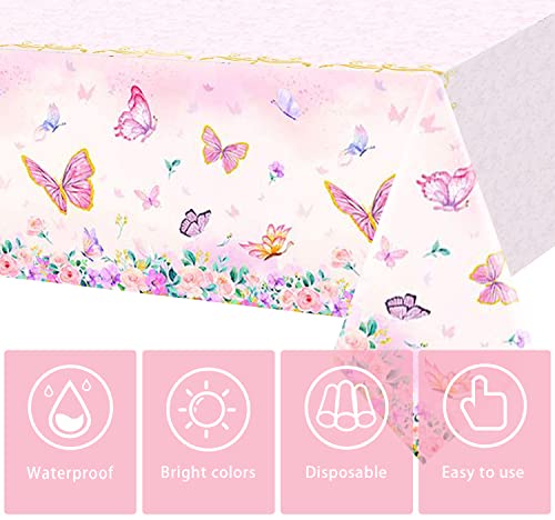 Anfganc 3Pc Pink Butterfly Birthday Tablecloth,Butterfly Party Decoration Rectangular Watercolor Butterfly Table Cover Spring Themed Plastic Tablecloth For Girl,51.2 X 86.6In #TOP6