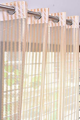 Image of K 2 6 Creation Stripped Polyester Tissue Net Pattern Eyelet Curtain (Golden, 4 x 7 Feet)