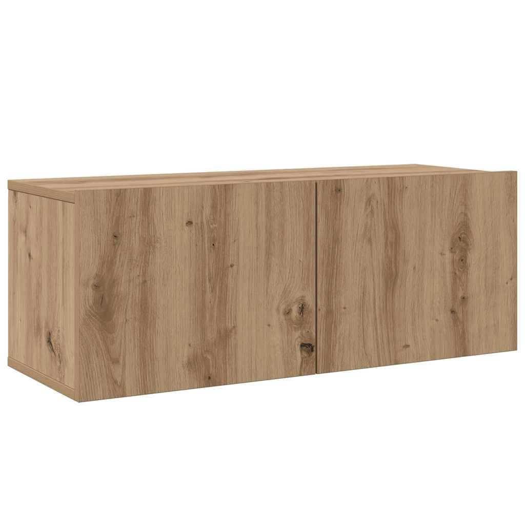 6-Piece Wall Mounted TV Stand Set, Artisan Oak Engineered Wood | Features adjustable shelves and storage compartments, providing a space-saving media center for living rooms.