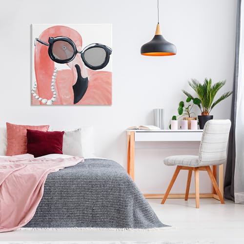 Stupell Industries Glam Fashion Pink Flamingo Sunglasses Pearls Bird, Design by Gina Ritter Canvas Wall Art, 36x36, Black2