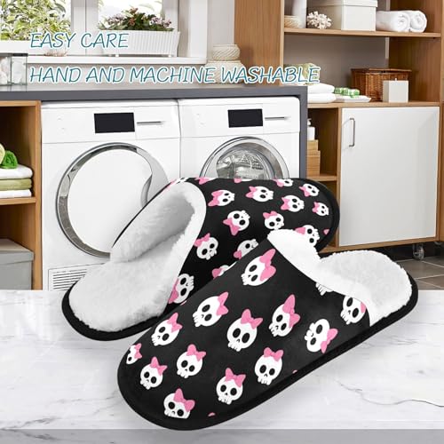 Cartoon White Skull Bow Slippers For Women Men Soft Memory Foam Non-Slip Halloween Winter Indoor House Shoes Travel Slipper3