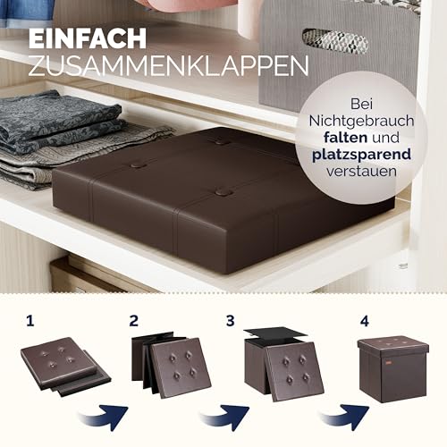 CASARIA® Hocker mit Stauraum Braun Faltbar Deckel Kunstleder Gepolstert 38x38cm Klein Schlafzimmer Wohnzimmer Flur Sitzhocker Fußhocker… – Ansicht 5