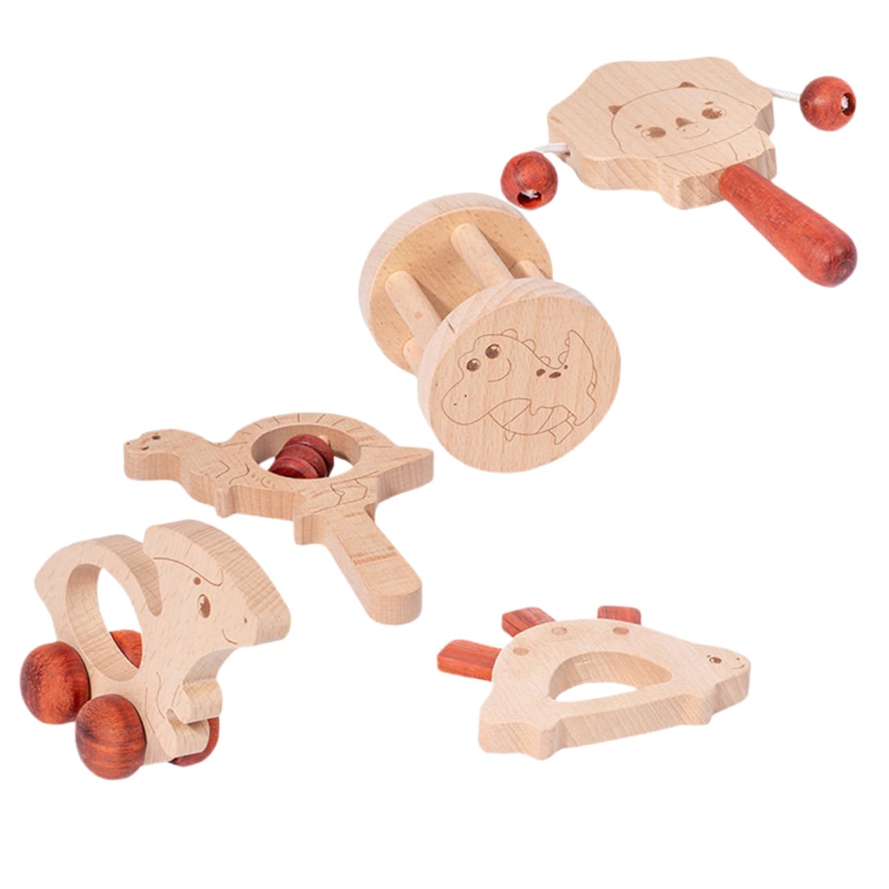 BESTonZON Sonagli in Legno per Ragazzo Ragazza Piccoli, Set Portatile da 5 Pezzi Suono Delicato, Stimola Coordinazione e Divertimento, Giocattoli Educativi per Ragazzo Ragazza e Palestra