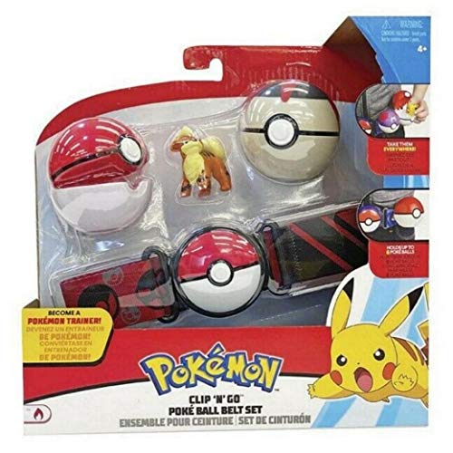 WCT Pokemon Clip 'n' Go Ball Belt con Figura de Growlithe y 2 pokebolas Oficiales Originales
