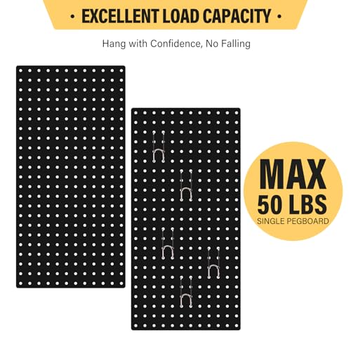 Image of DEWEL Peg Board 2 Pack, 23x12 Inch Metal Pegboard Panels with Hooks, Black Heavy Duty Wall Organizer System for Garage Tool Storage, Workshop, Office and Craft Room(2pcs black)