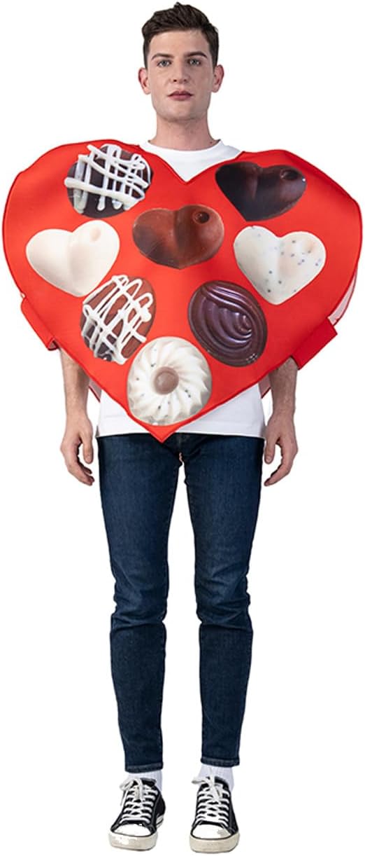 DSplay Adult Red Heart Costume Chocolate Heart Valentine's Day