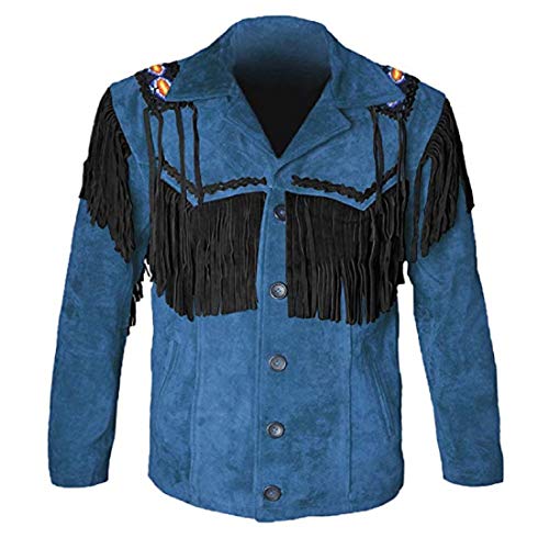 Image of LEATHERAY Western Leather Jackets for Men Cowboy Leather Jacket and Fringe Beaded Coat Suede Leather shirt