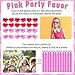 156PCS Pink Girls Party Favors - Little Girl's Birthday Supplies Set with Heart Glasses, Bubble Sticks, Bracelets, Stickers, and More – Ideal Goodie Bag Stuffers for Birthday Party Decorations
