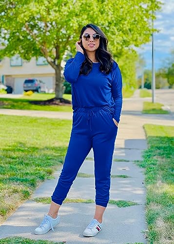Image of PRETTYGARDEN Women's Two Piece Outfit Long Sleeve Crewneck Pullover Tops And Long Pants Tracksuit | Long Sleeve Shirts, Jogger Pants Pockets, Matching Track Suits, Fall Spring Comfy Clothes for Casual Outing, Cruise, Airport