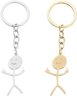 JOCXZI Personalised Smiling Silver Middle Finger Keyring – 2Pcs Funny Doodle Keychain, Friendship Pendant Man, Keychain is Woman Friendship, Funny Jewellery, white, 8.9*6.3cm