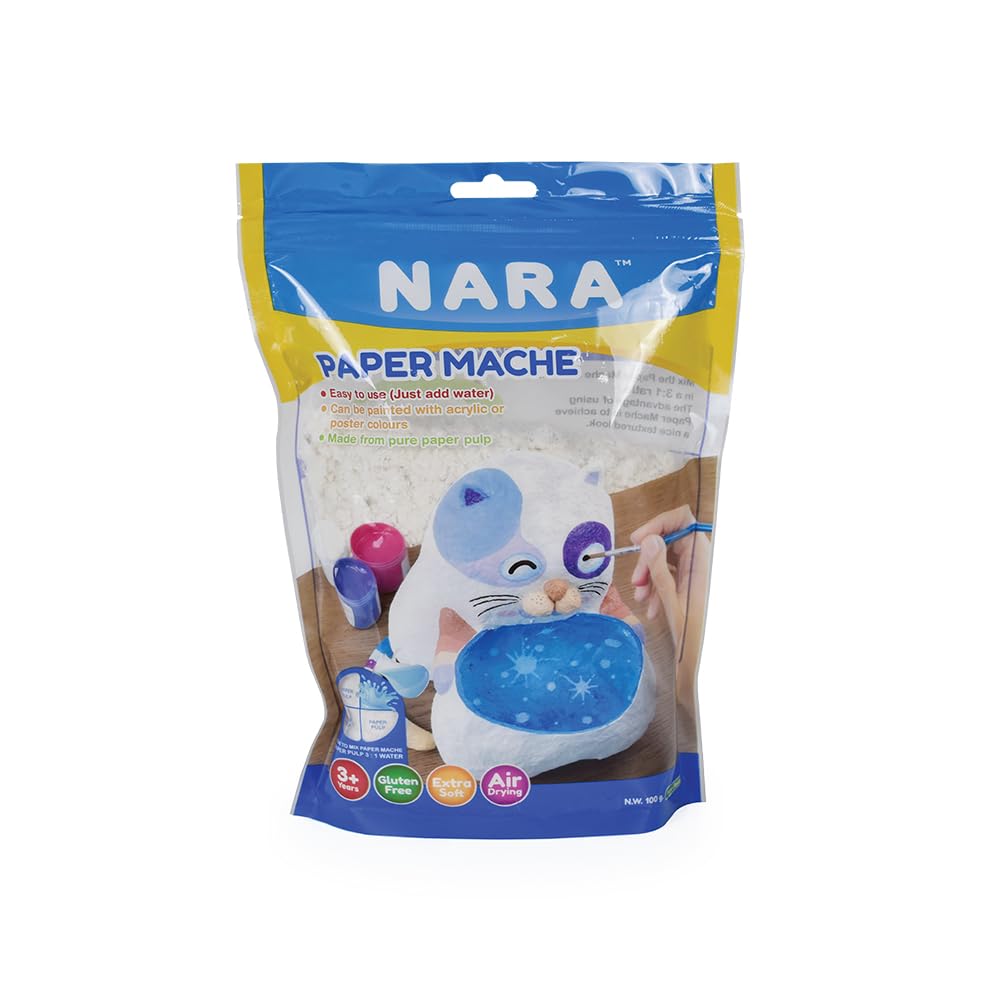 NARA Paper Mache in Printed Plastic Bag 0.22lbs,1 Color, Non-Toxic,Pure Paper Plup, Instant Paper, Great Textured Look, Acrylic or Poster Can be Paint (100g.)