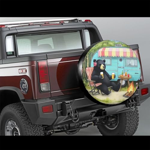 Image of Happy Bear Campers Spare Tire Cover-Cute Funny Waterproof Universal Spare Wheel Tire Covers Fit for Rv SUV Truck Camper Travel Trailer Accessories,16 inch