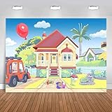 Cartoon Dog House Photography Backdrop Blue Sky Truck Outdoor Background Pet Photo Backgrounds Inside Party Supplies Favors 7x5 Ft
