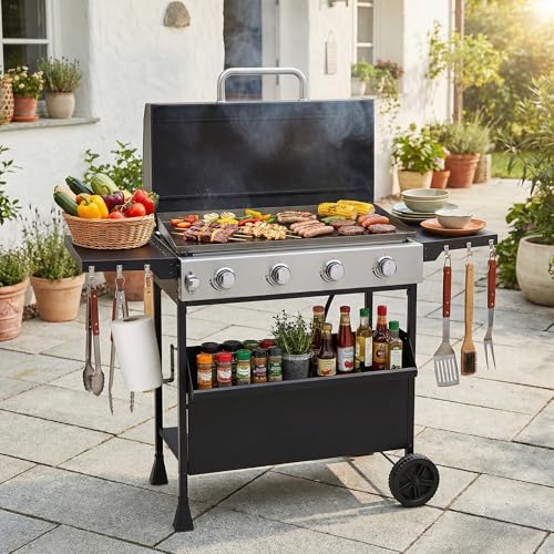 Dephet 4-Burner Propane Gas Griddle with Removable Stand 40 000 BTU