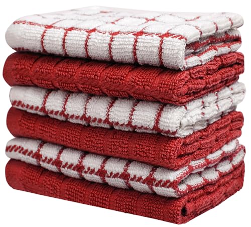Image of Bumble Dish Cloths (6 Pack) | 12 inch x 12 inch | 100% Cotton Kitchen Towels | 405 GSM | Soft, Highly Absorbent & Durable Dish Towels for Kitchen | Red