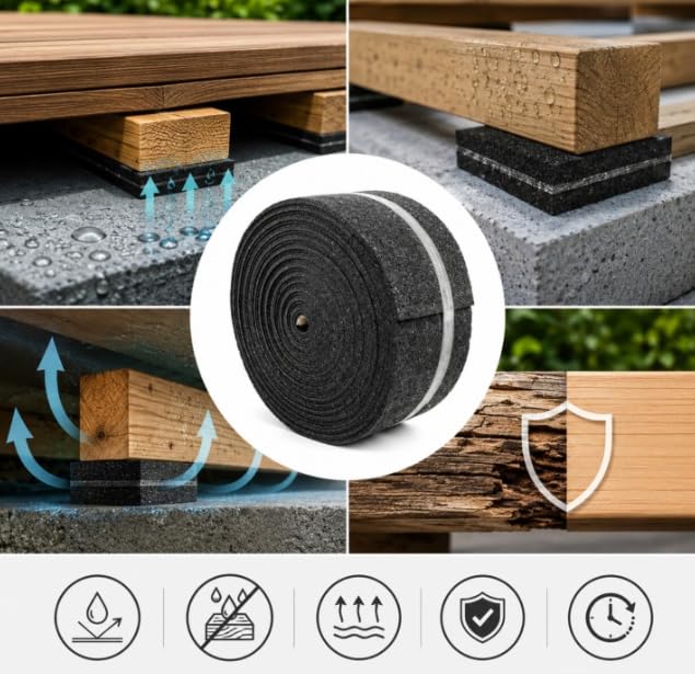 Rollo de Goma Antivibración 10 m x 100 mm x 6 mm para Terraza y Rastreles