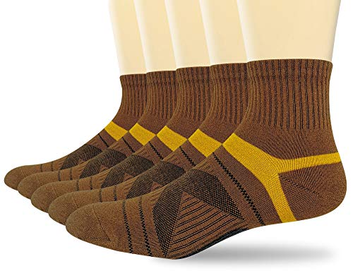 HaloYIYI Men's 5 Pack Athletic Ankle Quarter Socks Performance Breathable Sport Low Cut Brown Socks