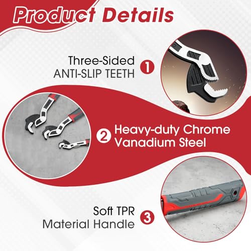 Image of Self Adjusting Pipe Wrench, 6 inch8 inch10 inch Self Locking Wrench Set with Forged Double Threaded Jaws for Pipes Nuts Bolts and Plumbing Repair