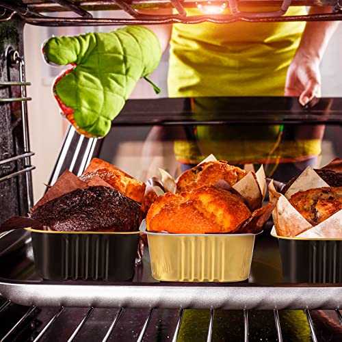 120 Sets Mini Loaf Pans With Lids 150 Ml 5 Oz Aluminum Foil Baking Pans Disposable Ramekins Square Baking Cups Mini Cake Tins Cupcake Holders With Lid For Muffin Brownie Bread (Black Gold, Gold) #TOP6