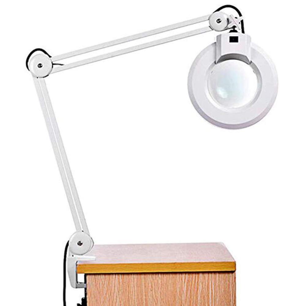 Lupa, lámpara de aumento de 5 aumentos, lente con luz diurna brillante, lámpara de escritorio con aumento, brazo oscilante giratorio, lámpara de sobremesa para mesa, tareas, manualidades, joyería