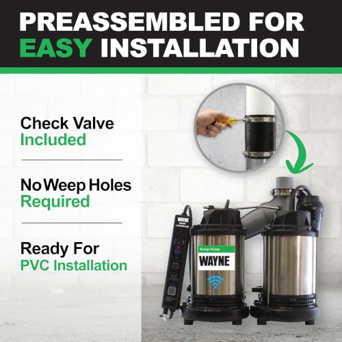 Image of WAYNE WBPS50 1 /2 HP Smart Sump Pump System - Primary & Battery Backup Ready, Smart Monitoring & Alerts, 5,100 GPH, Stainless Steel and Cast Iron, 5-Year Warranty
