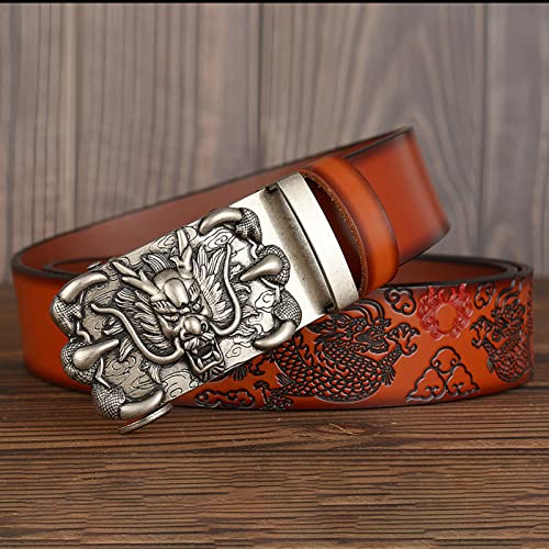 Men's Leather Ratchet Dress Belt With Dragon Head Claw Slide Buckle - Western Cowboy Dragon Engraved Handmade Waistband2