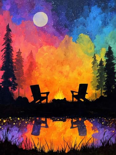 Regalos para mujer originales de pintura por numeros adultos fuego y luna en lienzo 50x70cm