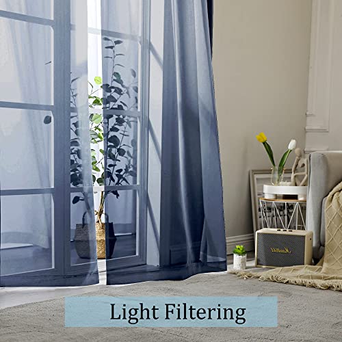 Image of OWENIE Navy Blue Sheer Curtains 96 Inches Long 2 Panels Set, Elegant Sheer Curtains for Bedroom, Window Voile Sheer Curtain Panels /Drapes /Treatment for Living Room, 2Pcs, Each 42 inch W x 96 inch L