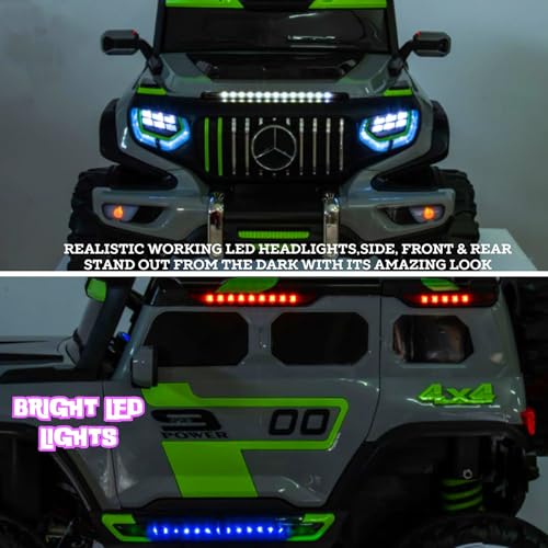 Image of Driving EV Cars for 1, 2, 3, 4, 5, 6 Years | Remote + Steering + Mobile App Control | Kids Jeeps (Big Size Jeep [2-10 Years], White /Green)