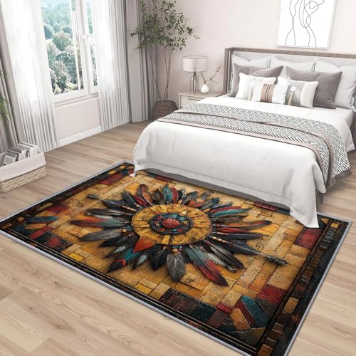 Tapis de Salon 140x200 Plumes Couleur Géométrique Rétro