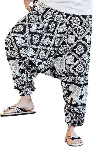 perdontoo Mens Womens Harem Pants Loose Fit Boho Yoga Hippie Aladdin Drop Crotch Trousers (32, Style 5)