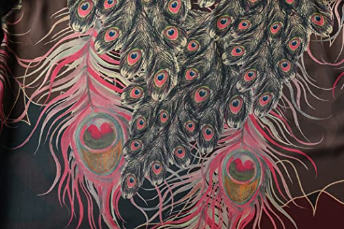 Ledamon-Womens-Kimono-Long-Robe-Classic-Pocket-Floral-Bathrobe-Peacock-feather