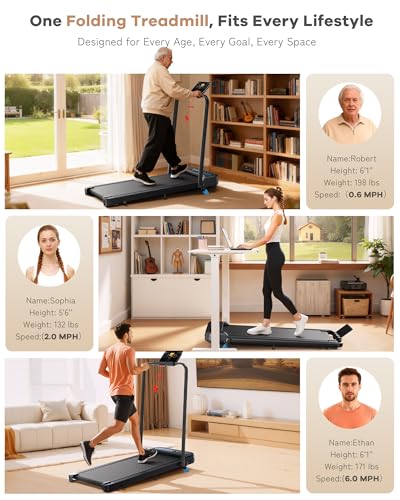 Image of WELLFIT Foldable Treadmill with Handlebar, 320LB Capacity Walking Pad for Home Office, Under Desk Folding Treadmills with Incline, Portable Folding Running Machine with App Control & 36 inchx16 inch Belt