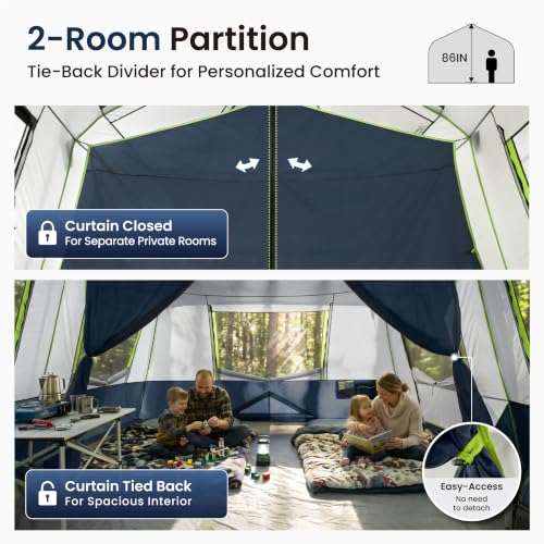 Carpa de Camping ALPHA CAMP para 10 Personas, resistente al clima, con cubierta para lluvia, 4 grandes ventanas de malla, doble capa, 2 compartimentos miniatura 3