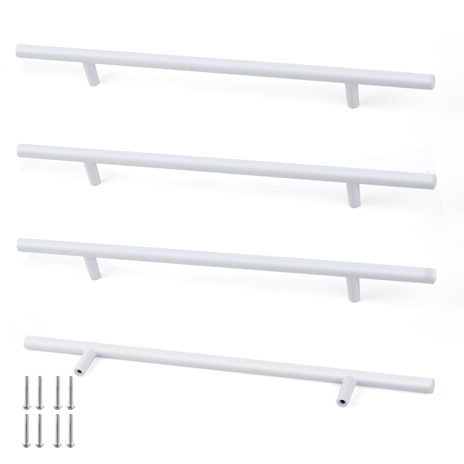 Tycoonest Modern Straight Bar Handles, Glossy White (Set of 4) - for a Quick Furniture Upgrade on Cabinets & Drawers, Complete with Screws - Hole Spacing 192mm