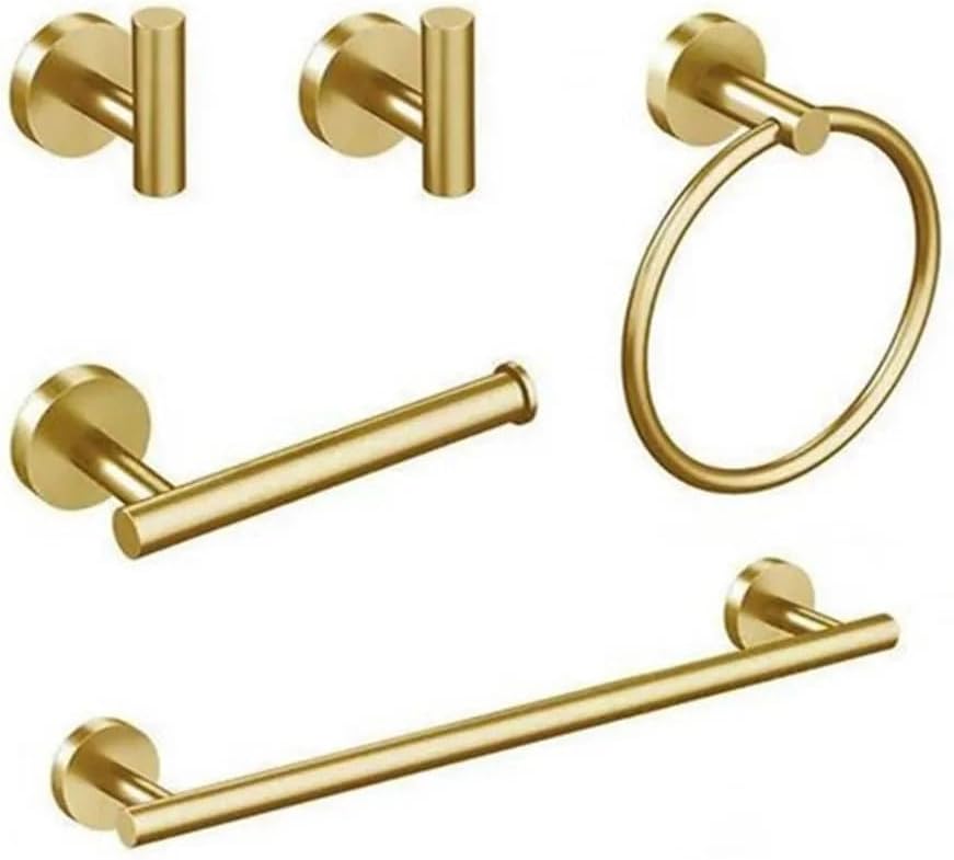 Modern Bathroom Hardware Accessories - 3pcs Towel Rail, Robe Hook, Tissue Paper - Brushed Finish Home Decor(Gold 5pcs Set)