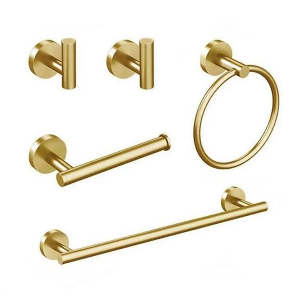Juego de Accesorios de baño, Estante Dorado, Gancho para Bata, toallero, Barra, Soporte para Papel de Seda, Acero Inoxidable, Dorado, Juego de 5 Piezas