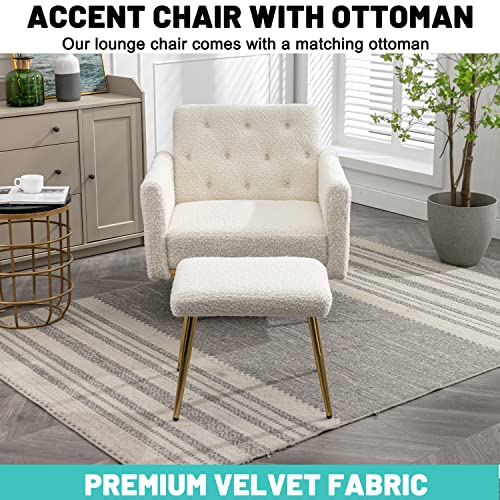 Joybase Adjustable Accent Chair With Ottoman, Lounge Chair And Ottoman, Convertible Recliner Chaise Lounge, Mid Century Modern Armchair, Sofa Chair For Living Room Bedroom (White Teddy Velvet) #TOP2