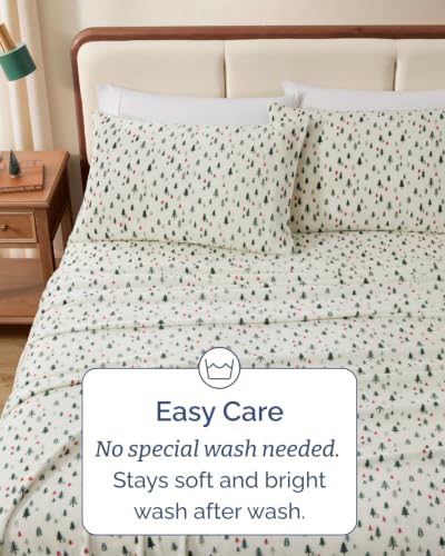 Image of Fleece Sheets Twin XL Size Set - 3-Piece Velvet Flannel Sheet Set - Trees